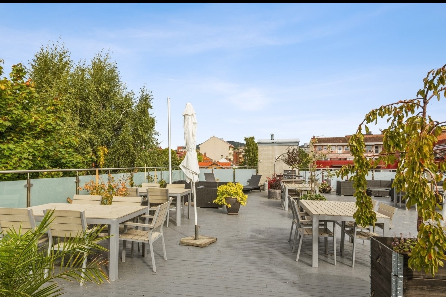 Flott felles takterrasse med utsikt over trehusbebyggelsen midt på Rodeløkka! Galleribilde