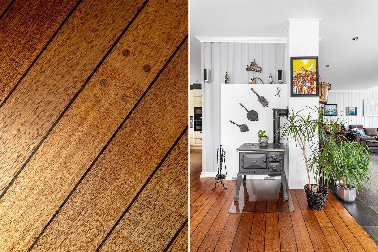 Til spisebordet kan du få følge av stemningsfremmende varme fra ovnen på kjøkkenet. Galleribilde