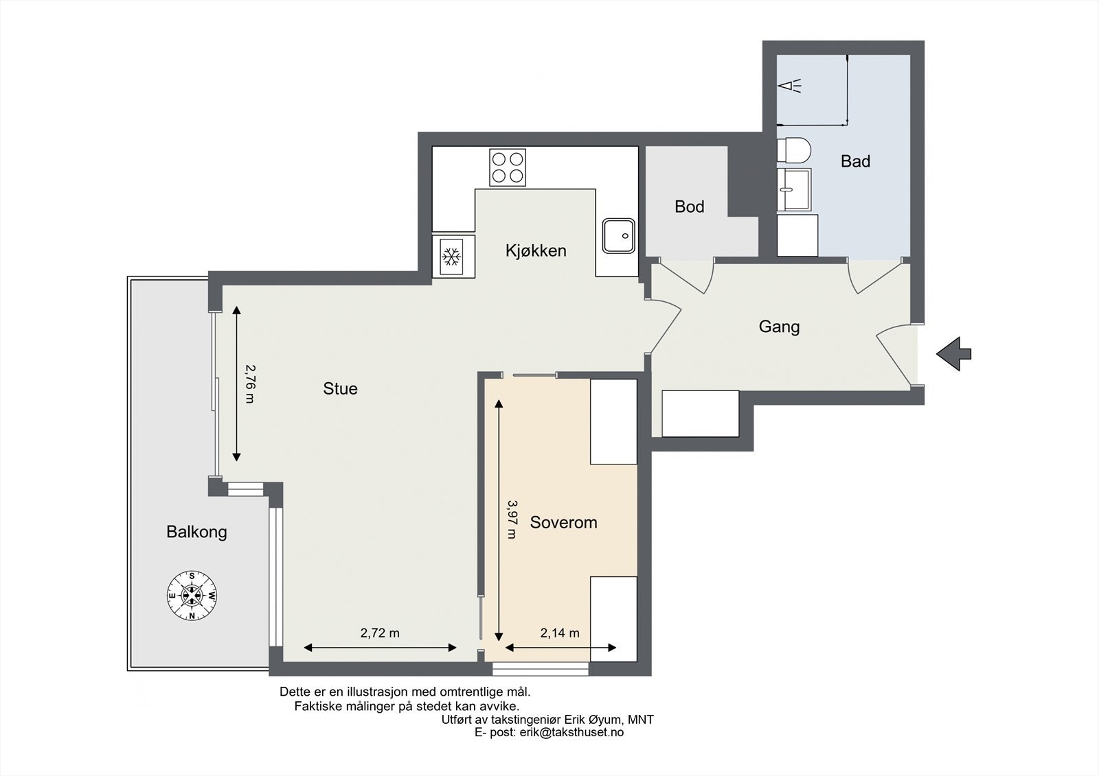 Takstmanns plantegnng - Arnljot Gellines vei 5 A beliggende i 4 etasje med enkel adkomst via heis Galleribilde