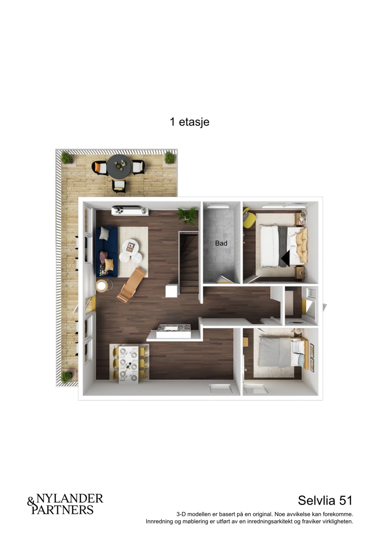 Planskisse 1.etasje - Her har du Stue, kjøkken, bad og 2 soverom Galleribilde