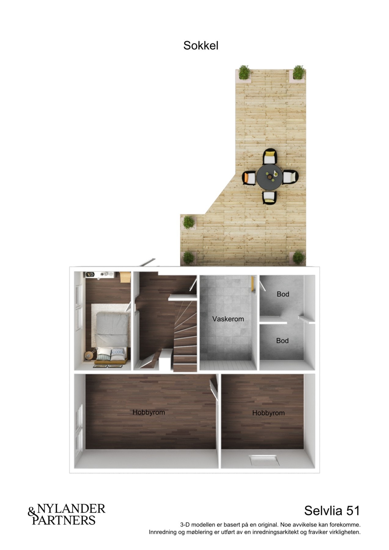 Planskisse kjeller - I sokkelen finner du et soverom, vaskerom, godt med lagringsplass og kjellerstue. Galleribilde