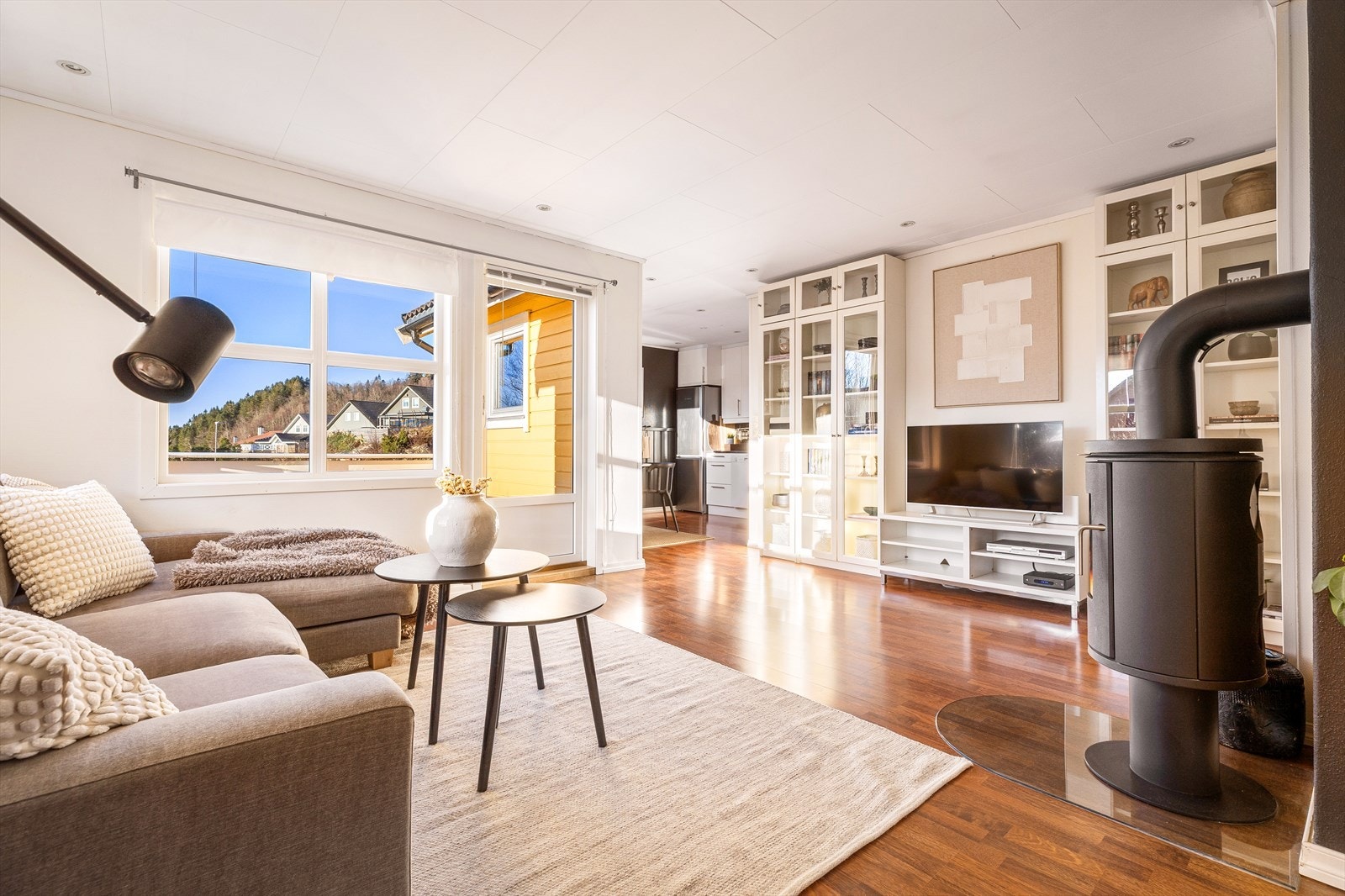 Stuen er et koselig areal hvor en kan nyte sene filmkvelder godt varmet opp fra peisovn. Galleribilde