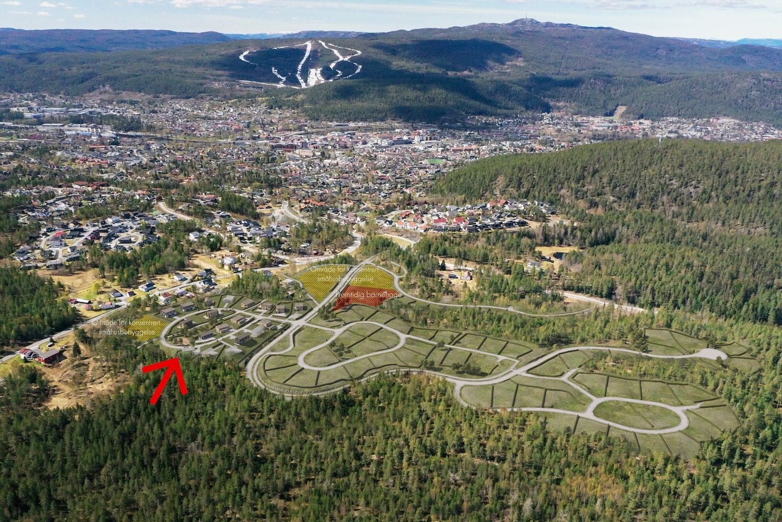 Oversiktsbilde der A2 feltet er vist med hus illustrasjoner Galleribilde