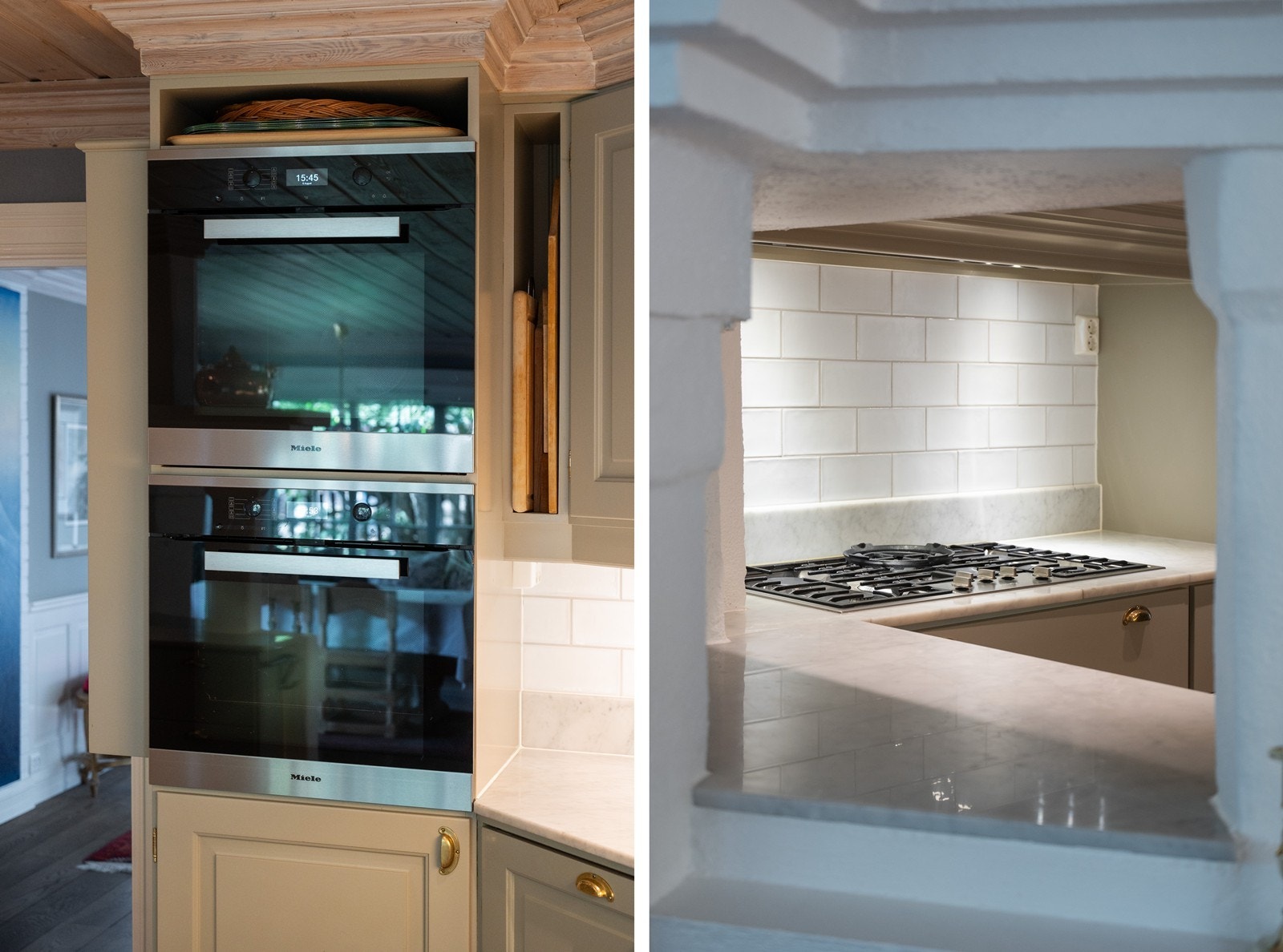 Diverse integrerte hvitevarer fra MIELE, gass-komfyr og side-by-side kjøleskap/frys Galleribilde