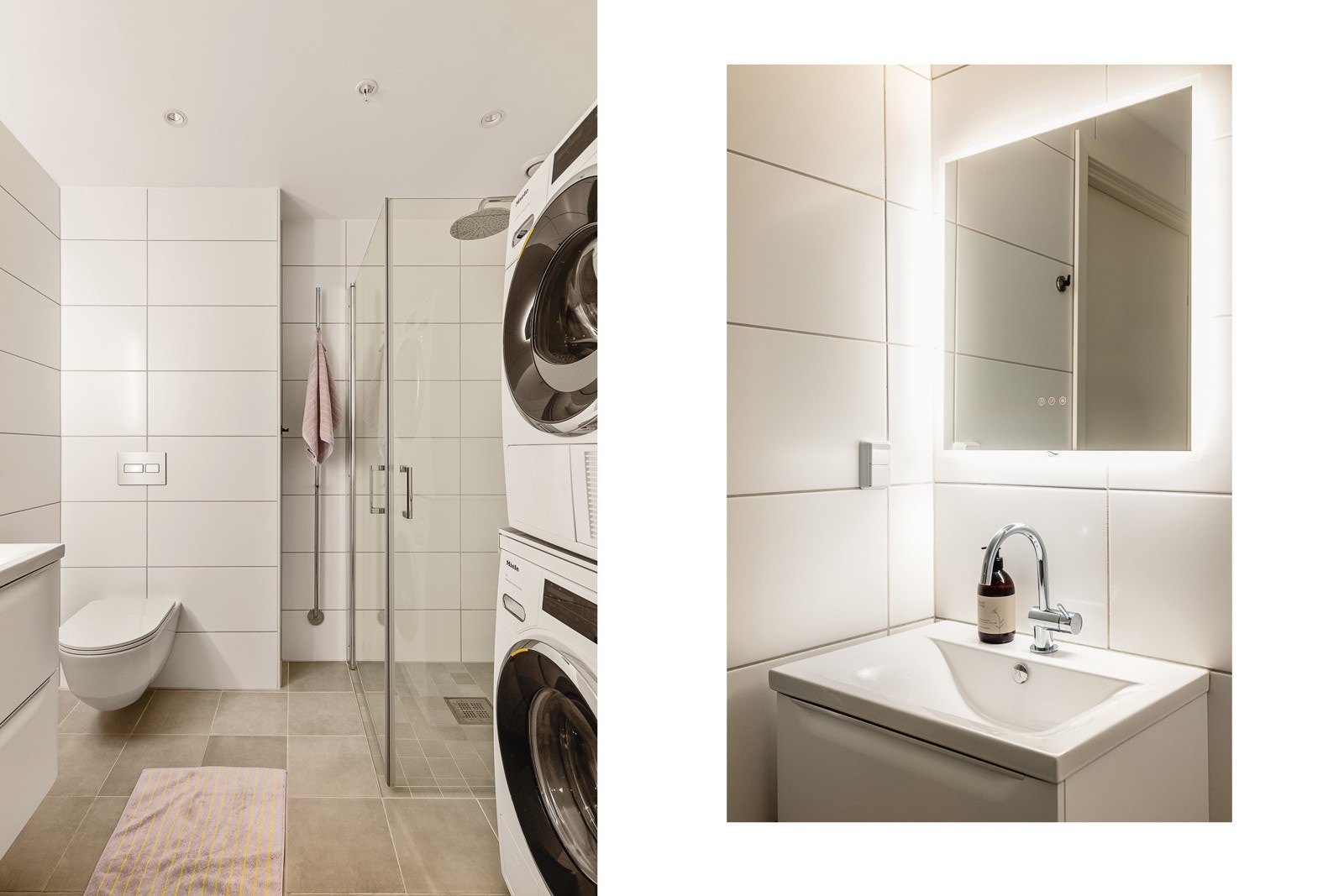 - Det andre badet har like delikat utførelse og i tillegg opplegg for vaskemaskin og tørketrommel - Galleribilde