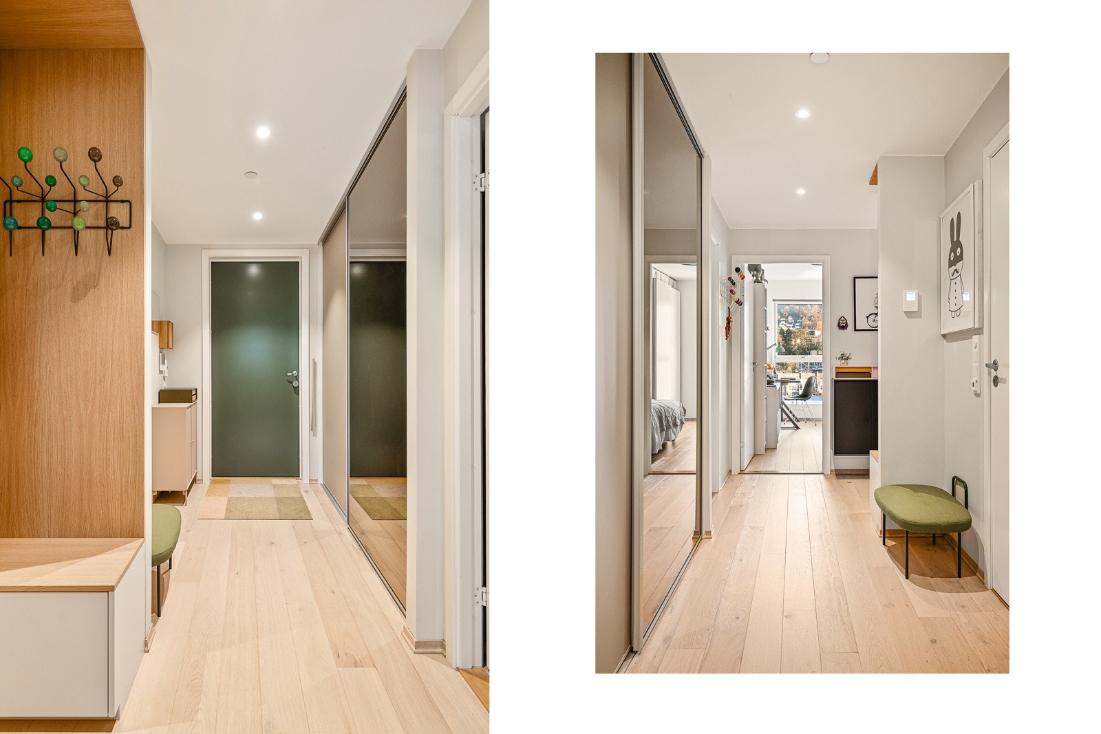 - Entréen ønsker deg velkommen med stor skyvedørsgarderobe og spotlights i himling - Galleribilde