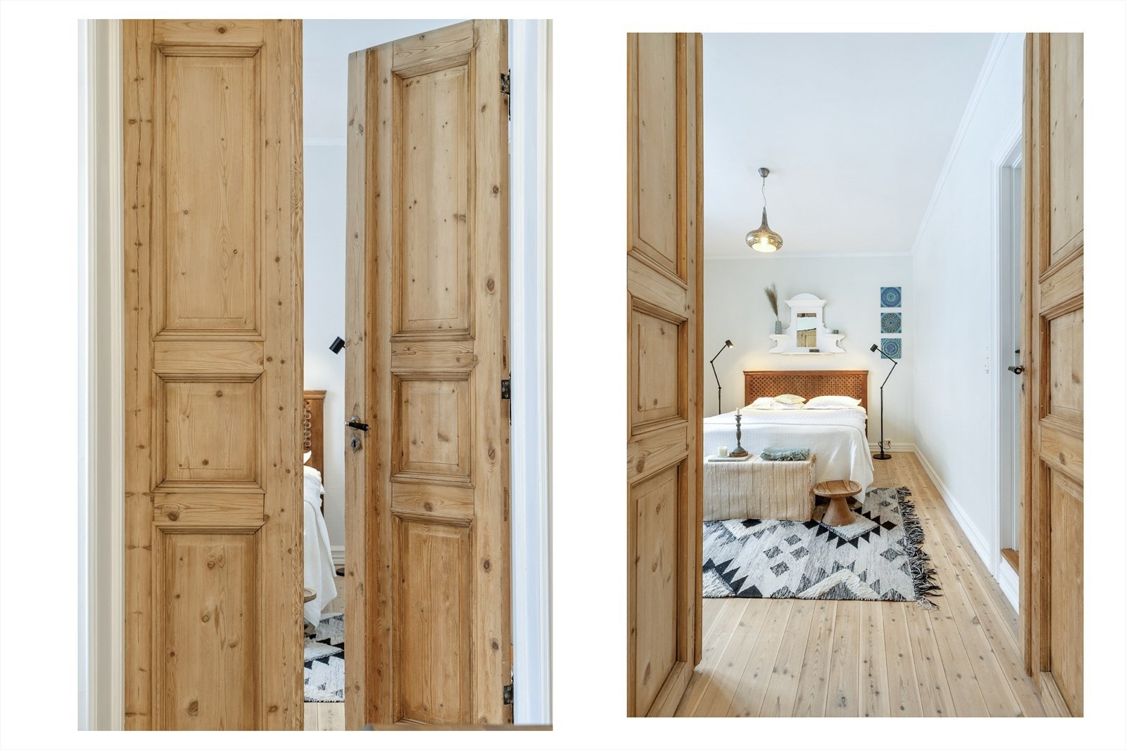 Hovedsoverommet har adkomst fra kjøkkenet via doble, originale fløydører. Galleribilde