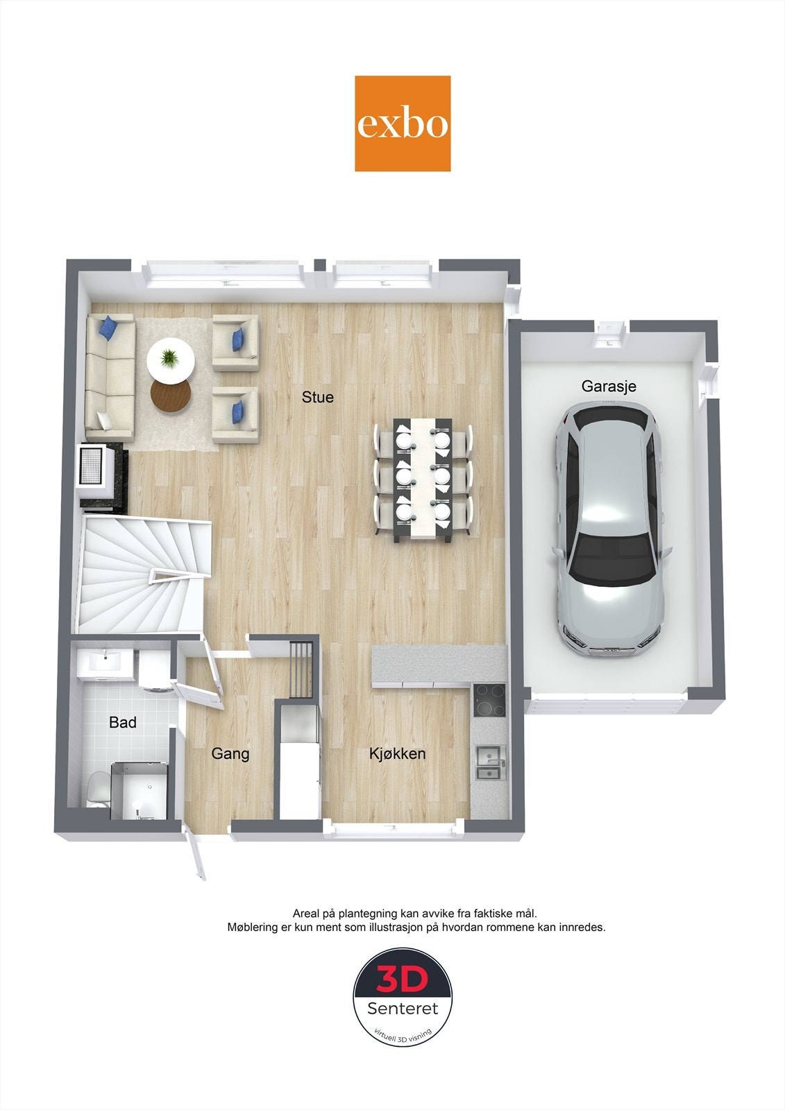 Det er følgende plantegning i 1. etasje. Galleribilde