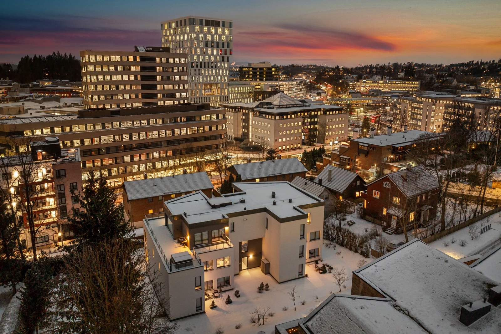 Bygget er tegnet på en måte som gjør at ingen leiligheter deler vegg, noe som gir en ekstra følelse av privatliv Galleribilde