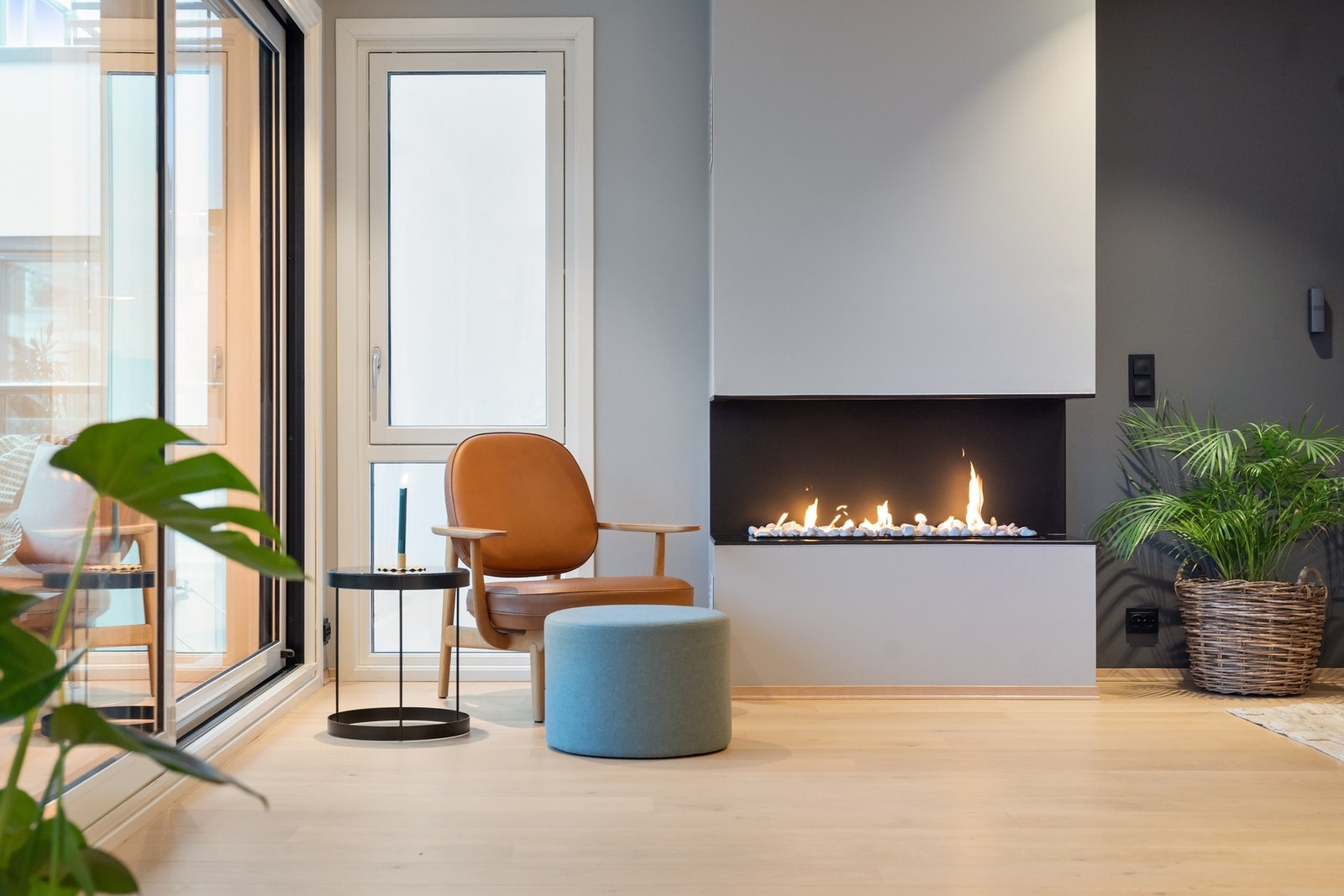 Det er i tillegg til gasspeis, vannbåren gulvvarme i boligens rom Galleribilde