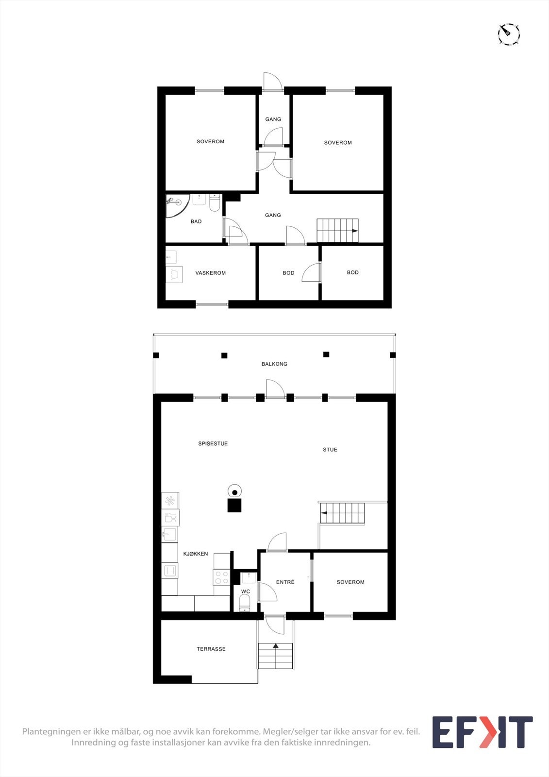 Gjennomtenkt planløsning over to etasjer som skiller sosiale soner fra soverom og praktiske rom. Galleribilde