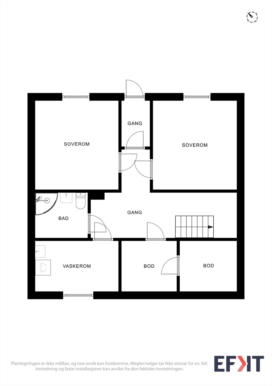 Sokkeletasjen rommer to soverom, bad, vaskerom og boder. Galleribilde