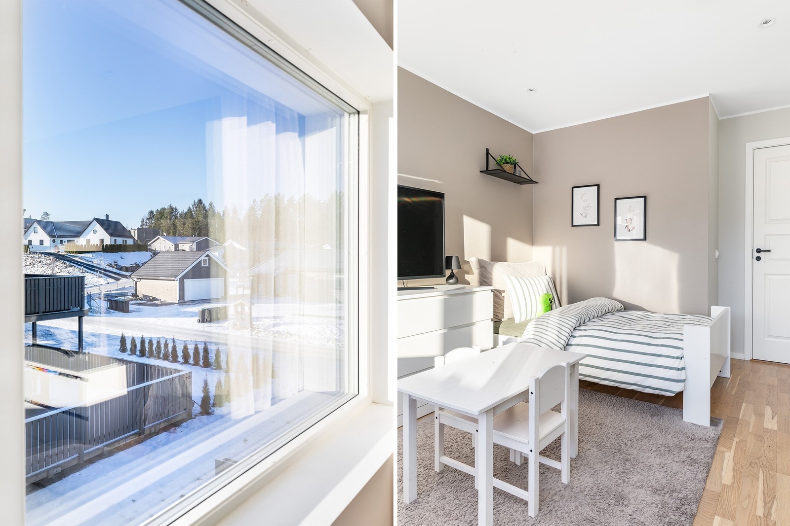 Soverom 1 fyller i dag rollen som barnerom, men kan umiddelbart tas i bruk som hovedsoverom. Galleribilde