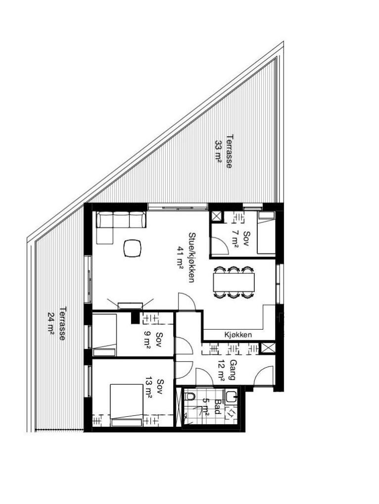 Plantegning - Leiligheten var opprinnelig plantagt som en 4-roms (Se planløsningen her). Galleribilde