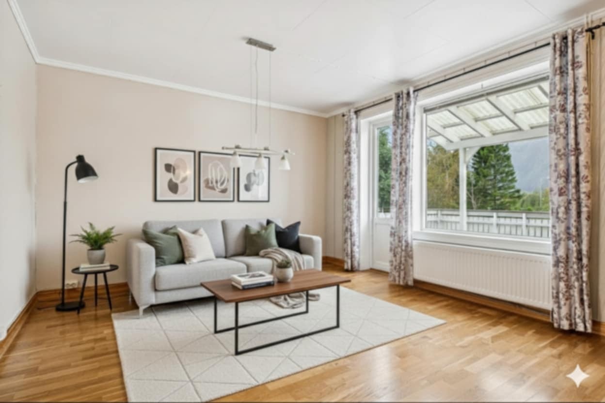 Illustrert bilde av stue Galleribilde