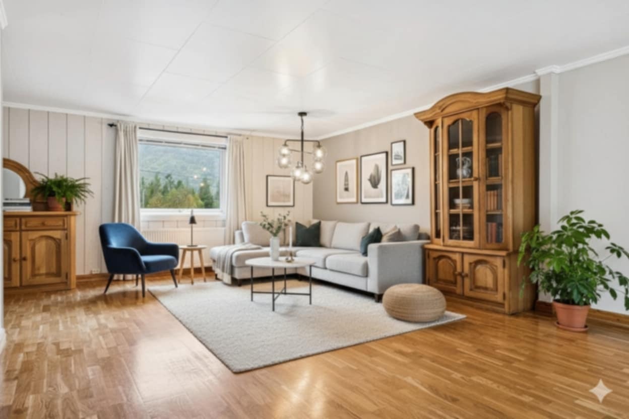 Illustrert bilde av stue Galleribilde