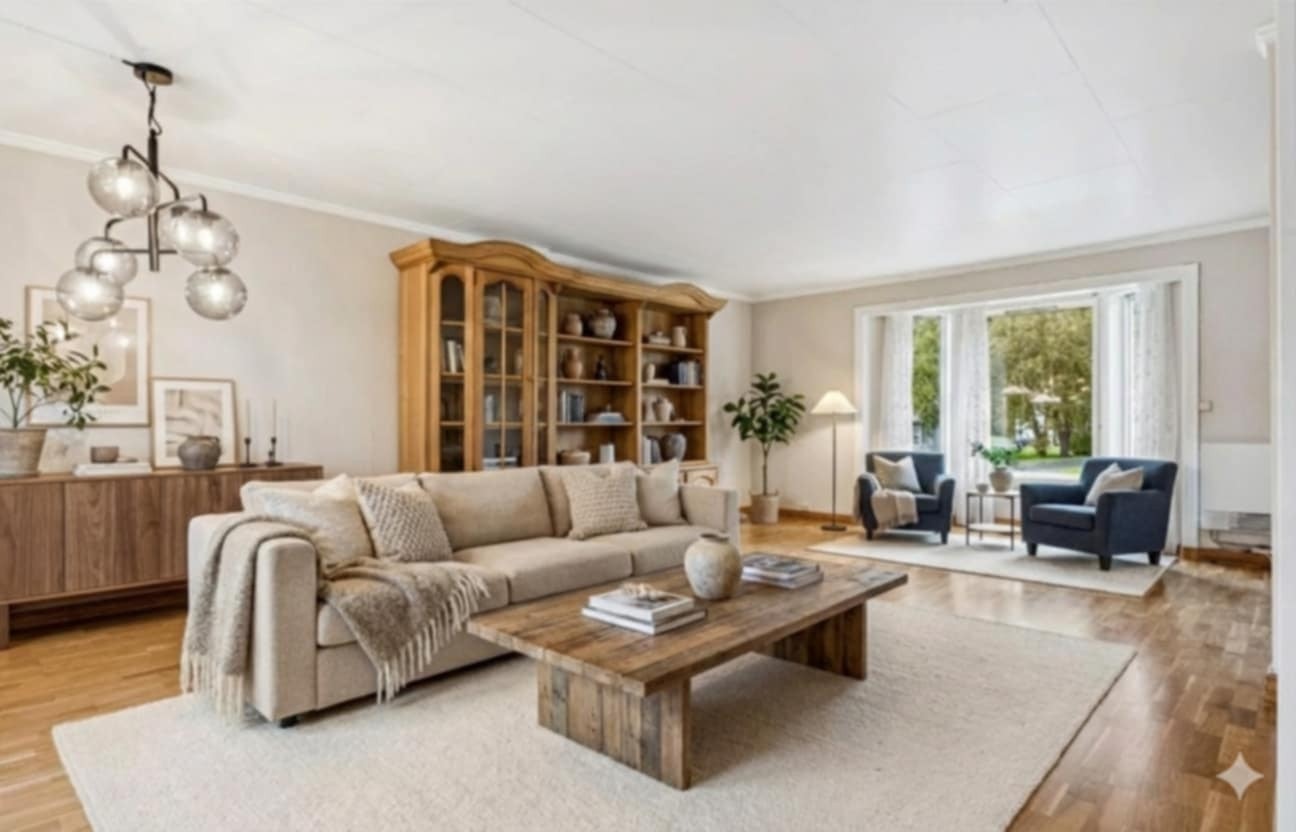 Illustrert bilde av stue Galleribilde