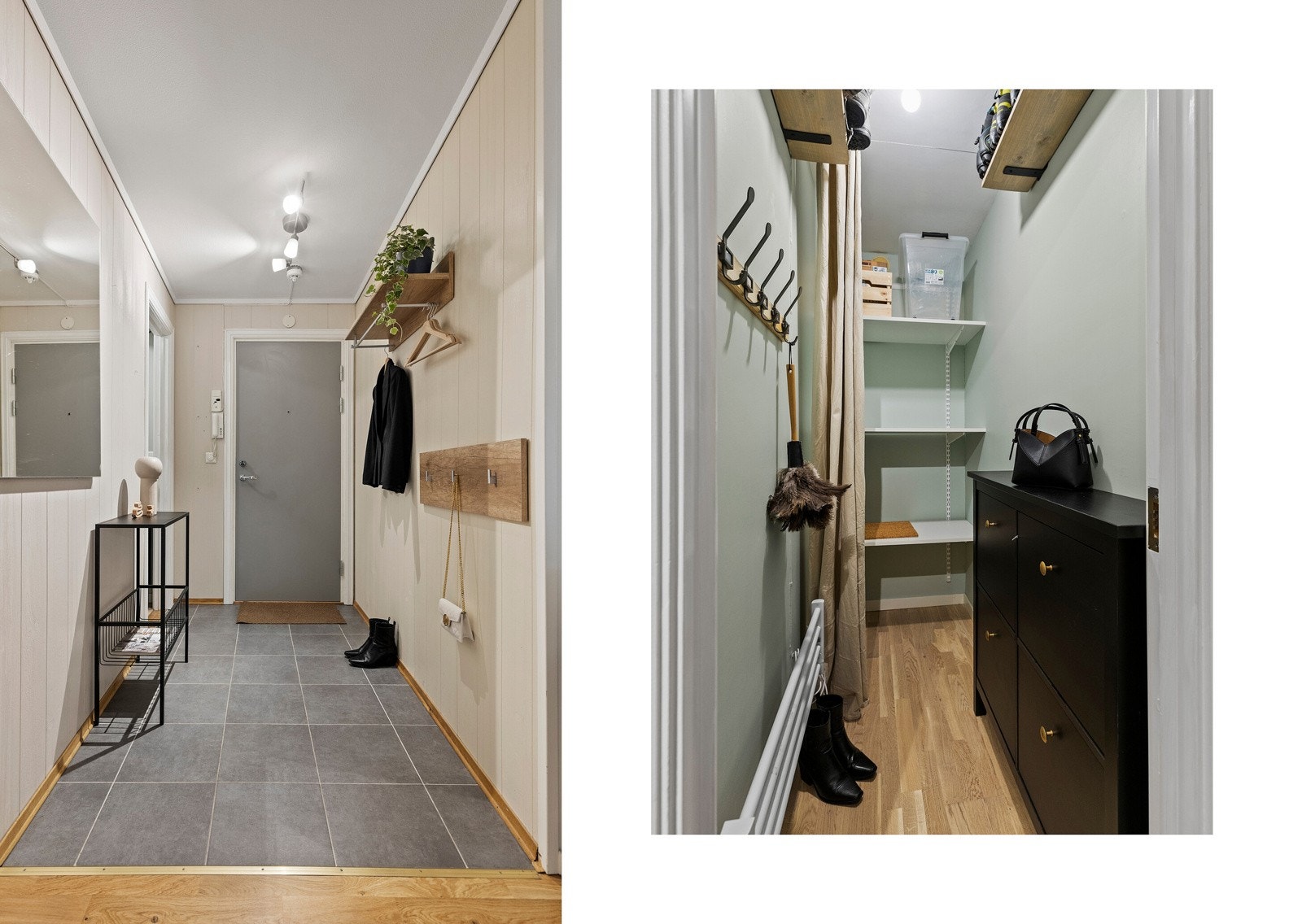 Entréen gir et meget godt førsteinntrykk. Her er det plass til både skoskap og knagger, og praktisk bod i tilknytning gir ekstra lagringsplass for klær, sko eller annet utstyr. Galleribilde