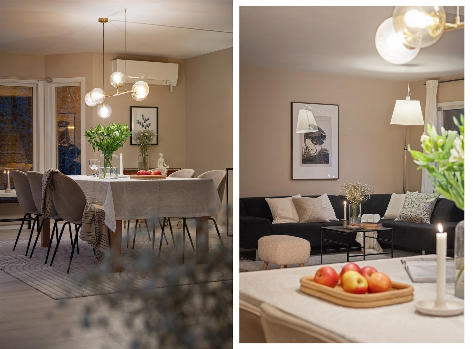 Den åpne løsningen binder stue og spisestue sammen på en funksjonell måte. Galleribilde