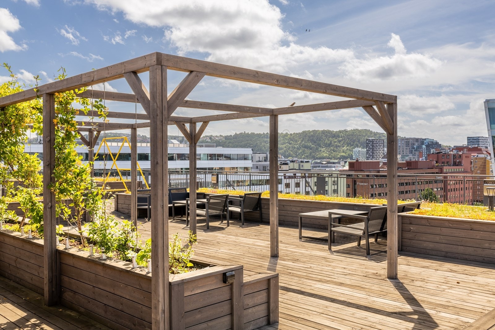 Som beboer har du tilgang til en av Oslos fineste takterrasser (2. stk) med panorama utsikt over hele byen. Galleribilde