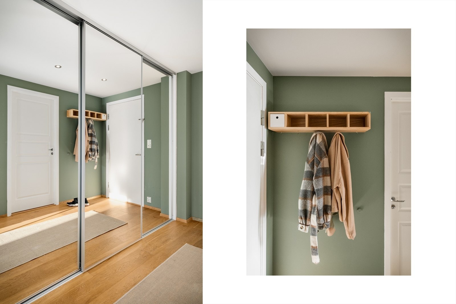 Gang/hall med stor skyvedørsgarderobe. Galleribilde