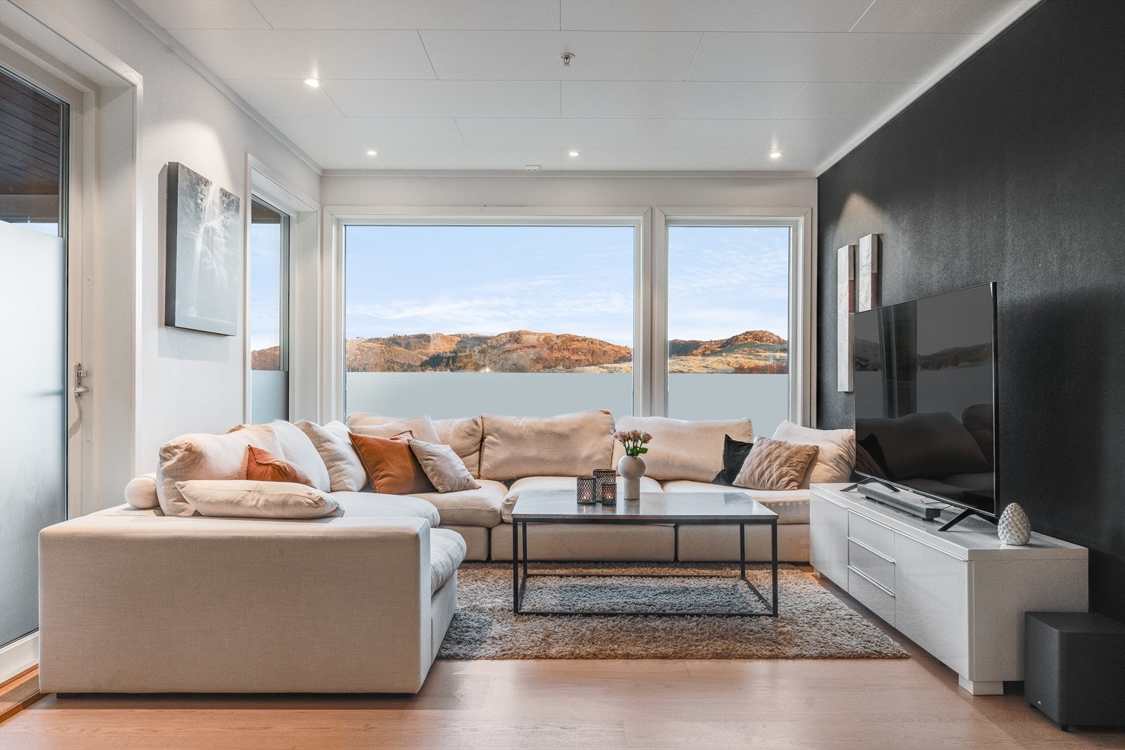 God plass til sofa og spisebord i stuen Galleribilde