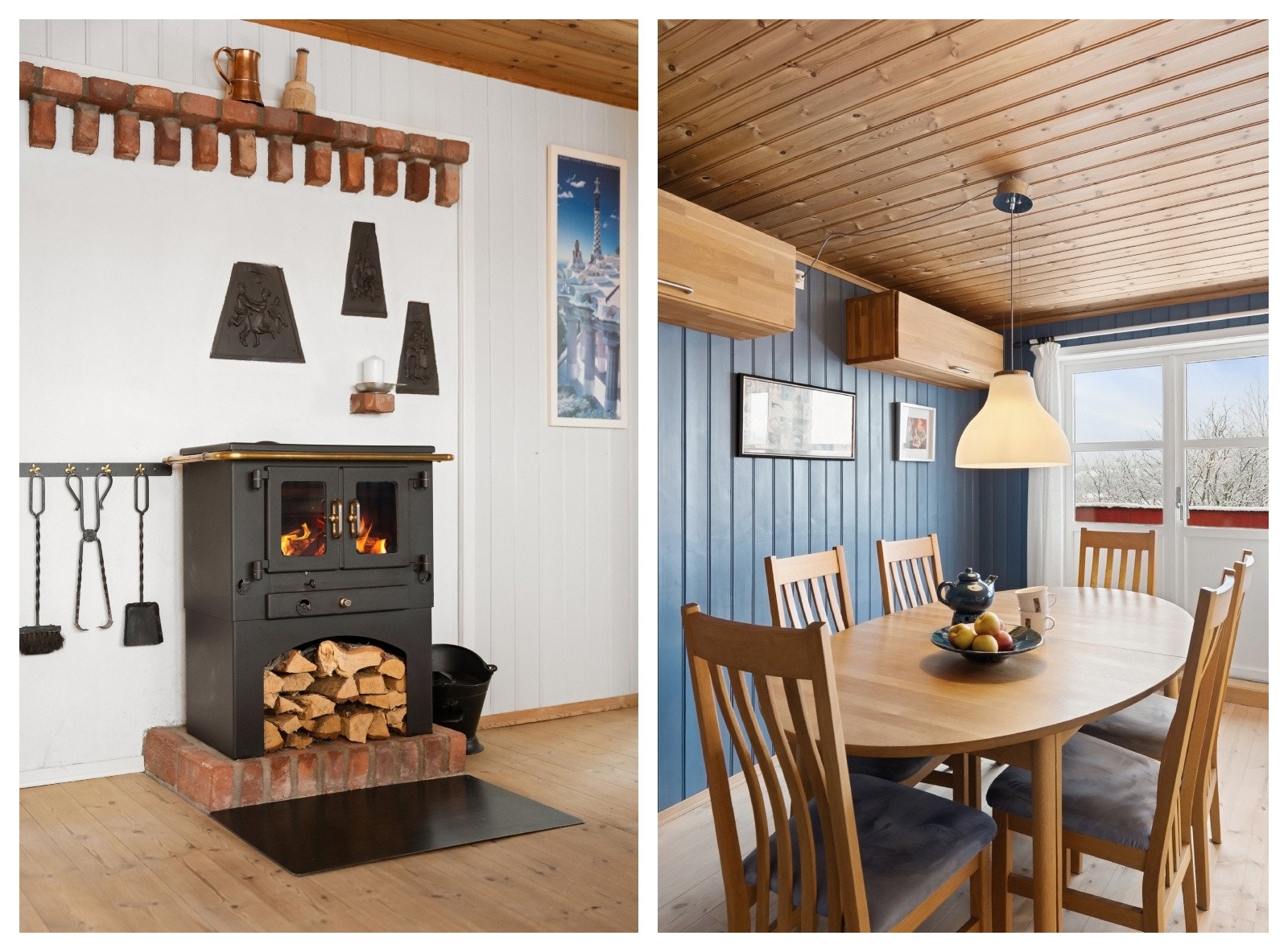 Den eldre peisen som også kan lages mat på skaper en helt unik stemning i denne delen av huset. Galleribilde