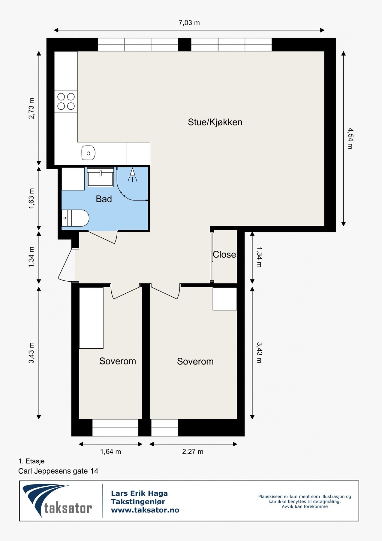 Plantegning. I tillegg disp. leiligheten en kjellerbod på ca. 7 m2. Galleribilde
