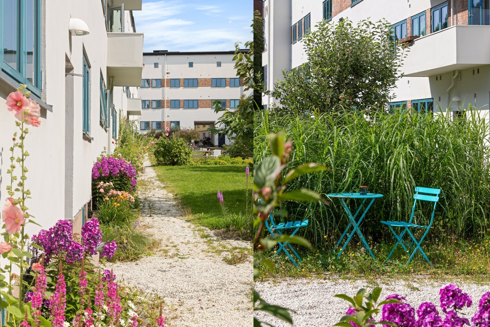 Borettslaget er omkranset av innbydende fellesarealer, med store grøntareal på sommerstid. Galleribilde