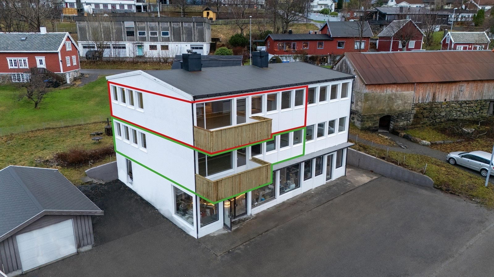 Leiligheita ligg i 2.etg. og er markert med grønn ramme Galleribilde