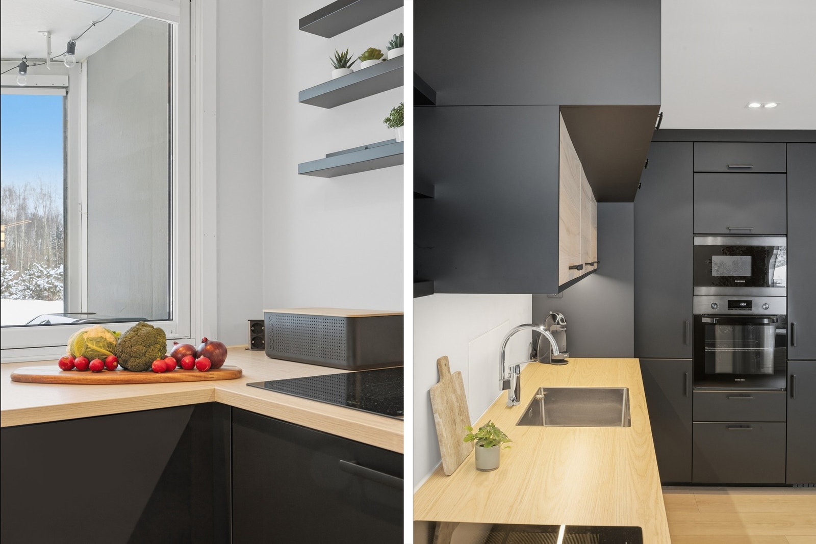 Kjøkkenet har moderne detaljer, ekstra stikkontakter og kule vinkler som gir det hele ett designpreg. Galleribilde