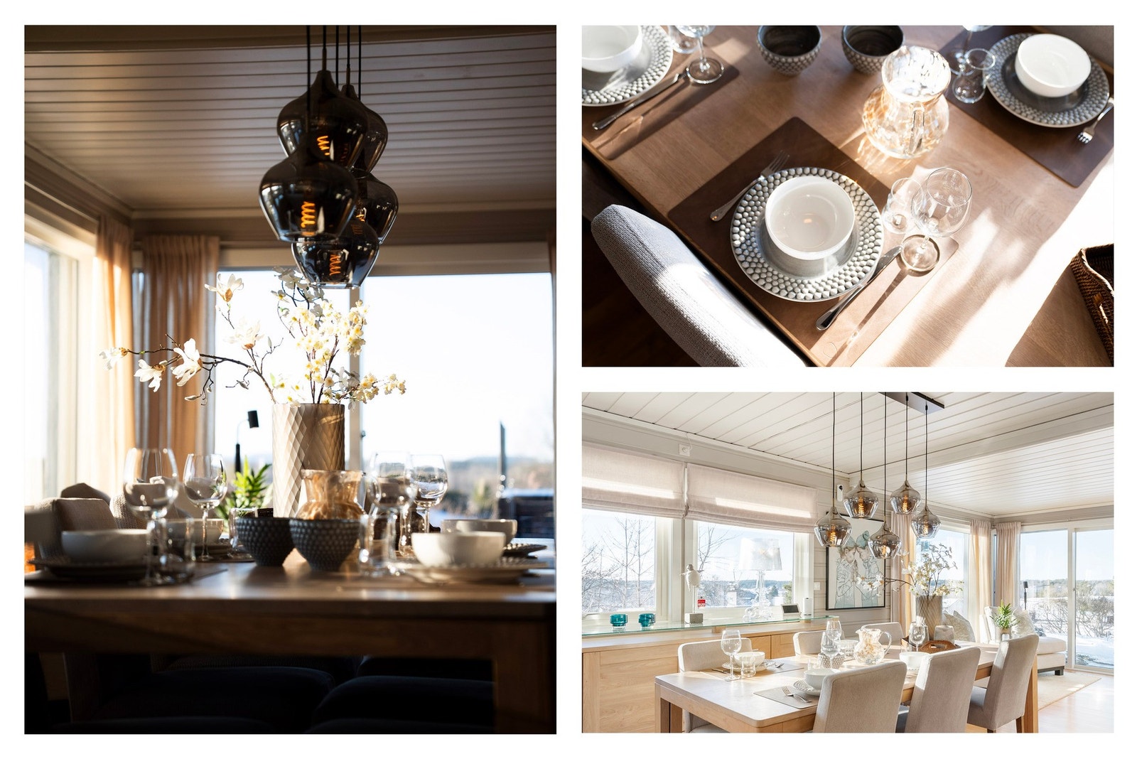 Spisestuen er et naturlig midtpunkt i boligen, med plass til store selskap og intime middager. Den åpne løsningen mot både kjøkken og stue gjør dette til en sosial sone med mye lys og utsyn. Galleribilde