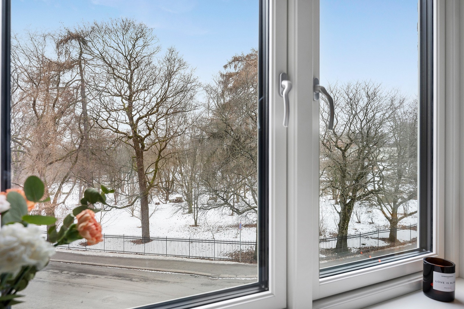 Store vindusflater med idyllisk og grønt utsyn i sommerhalvåret mot Botanisk hage Galleribilde