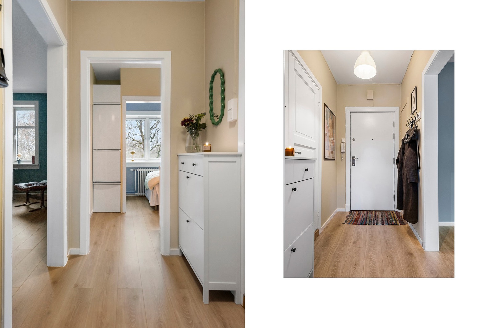 Tiltalende entré som gir et godt førsteinntrykk av leilighet, Her er det også innbygget skap med oppbevaringsplass Galleribilde