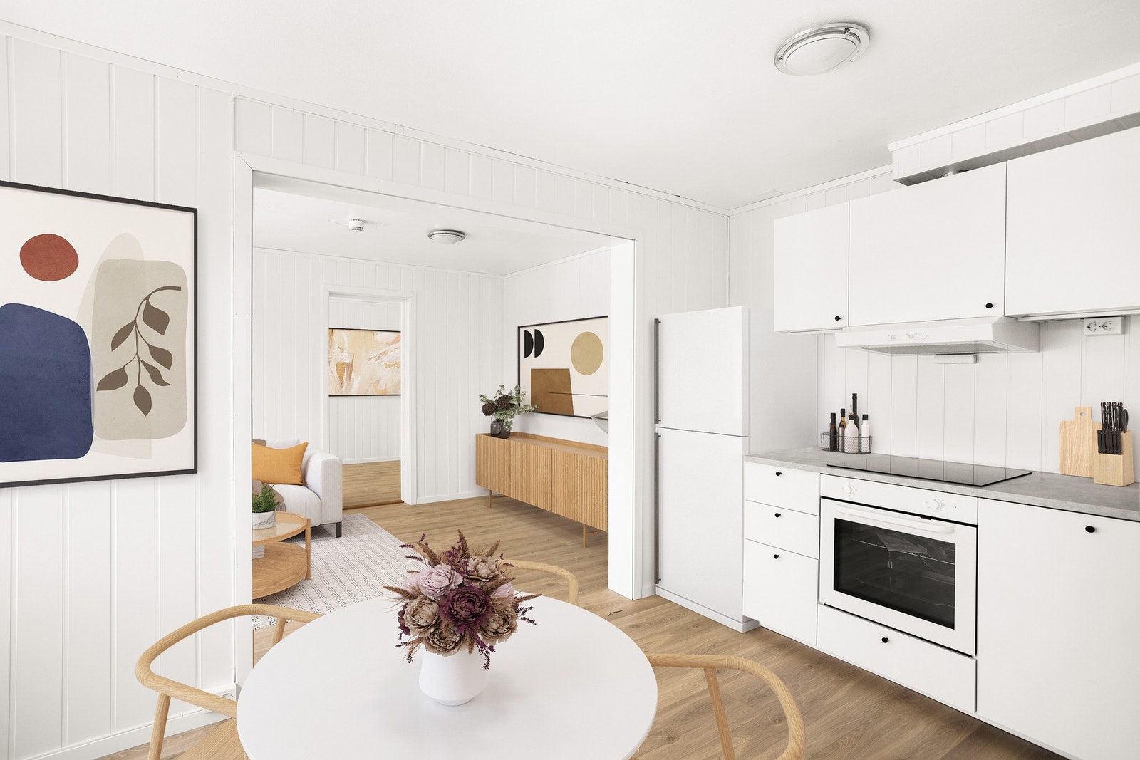 Åpen stue/kjøkken løsning. (digitalt stylet bilde) Galleribilde