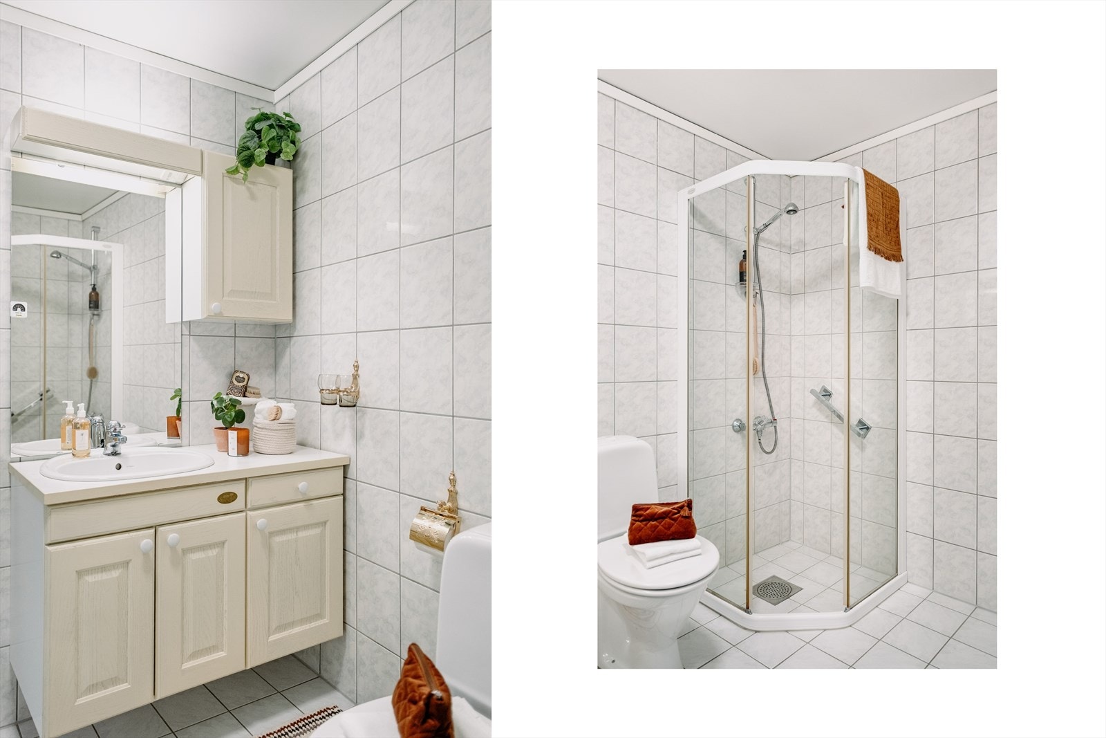 Badet er innredet med nedfelt servant, toalett og dusjvegger/hjørne. Galleribilde