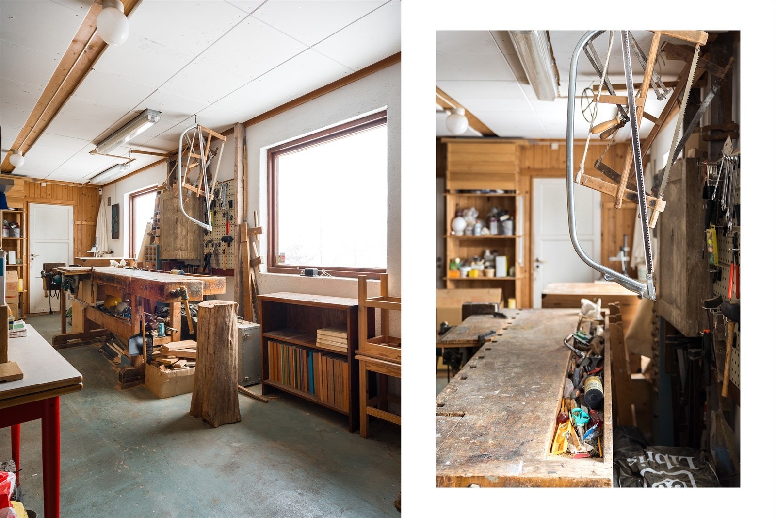 Godt lysinnslipp fra store vinduer inn til arbeidsrommet. Galleribilde