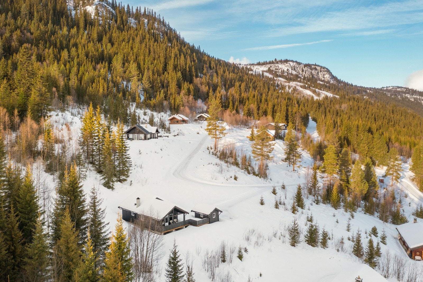 Hyggelig lite hyttefelt med spredd bebyggelse, ski inn/ ut av alpinbakken Galleribilde