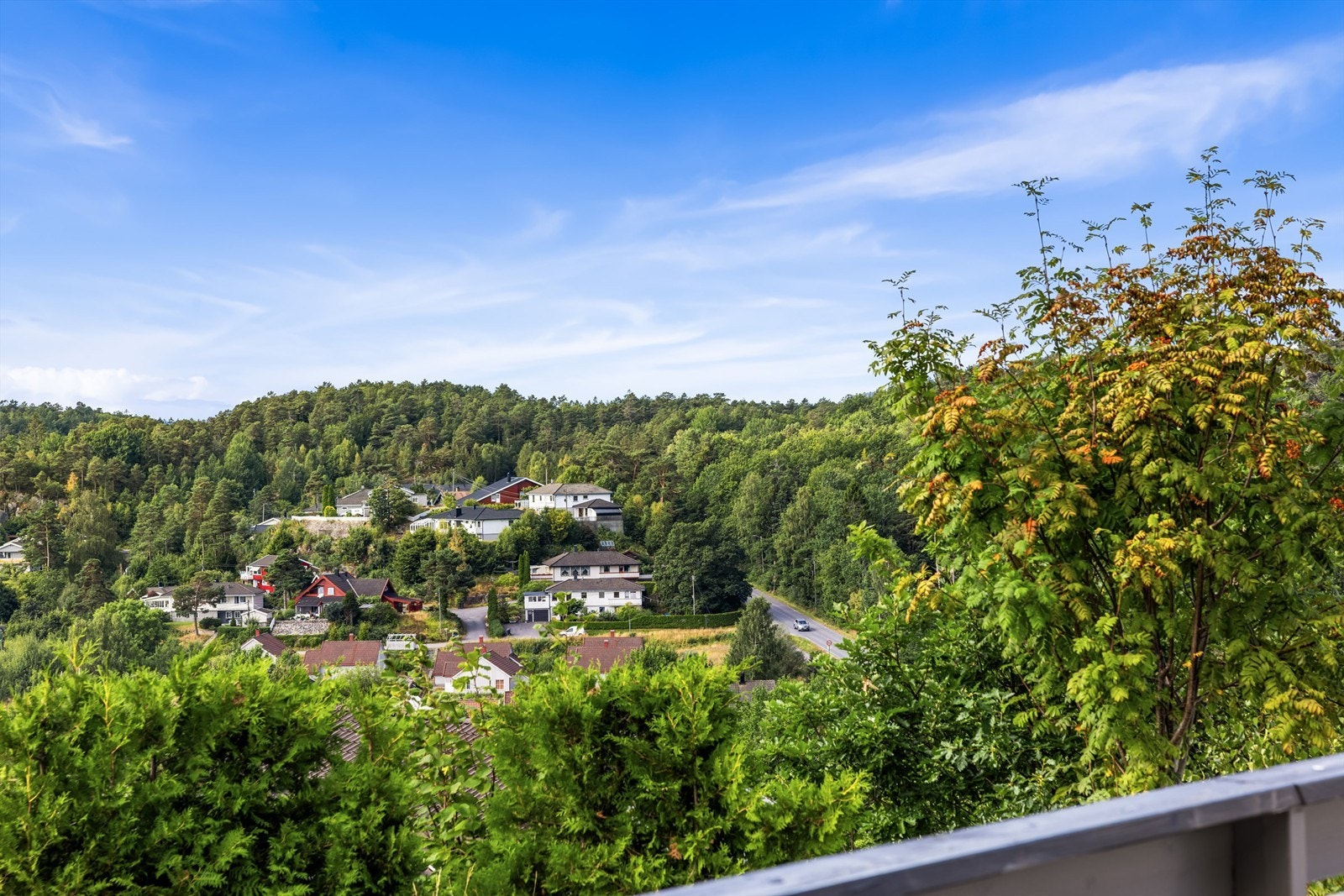 Fritt utsyn fra eiendommen mot det omkringliggende landskapet Galleribilde