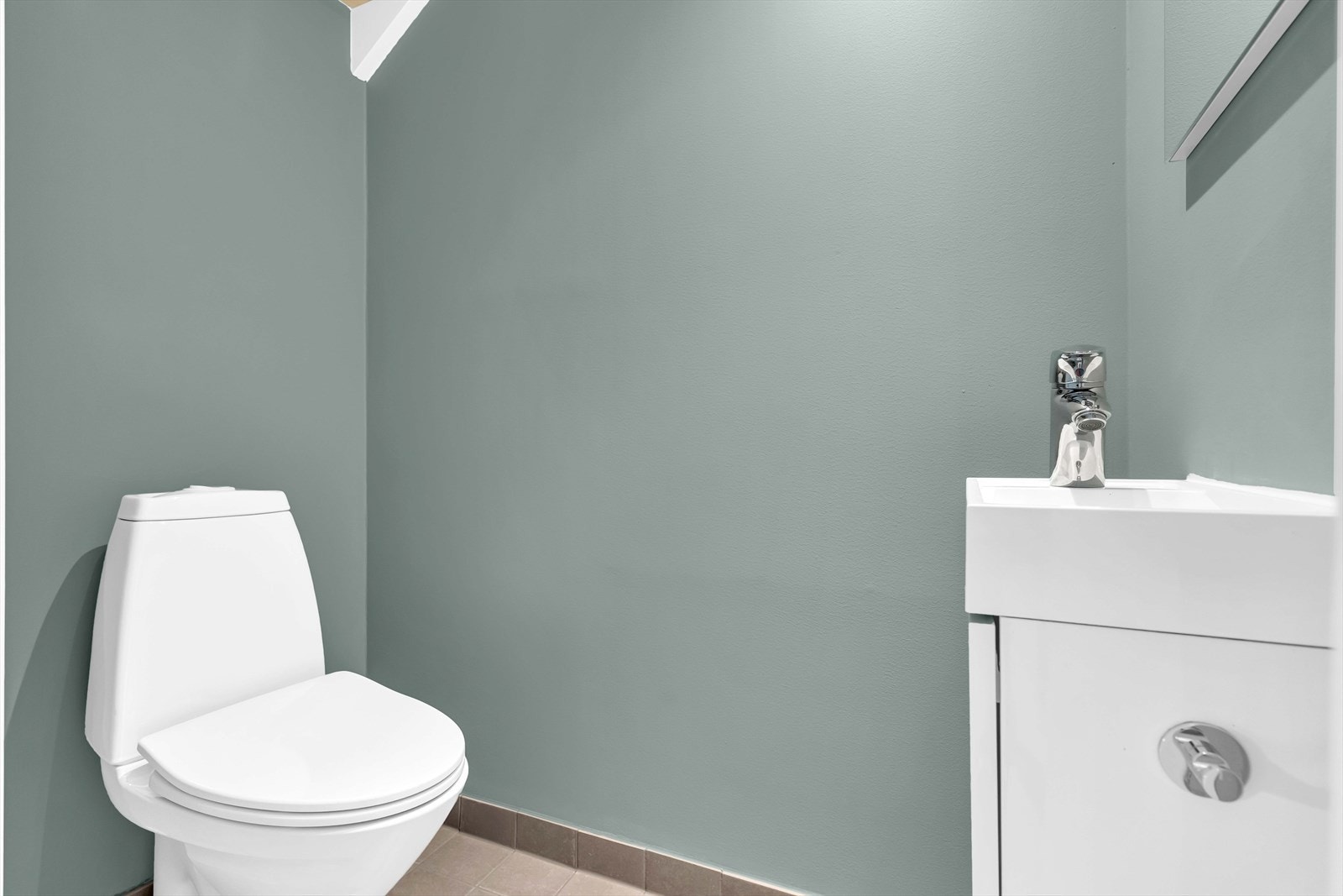 I tilknytning til entréen ligger et praktisk toalettrom innredet med servant og toalett. Galleribilde