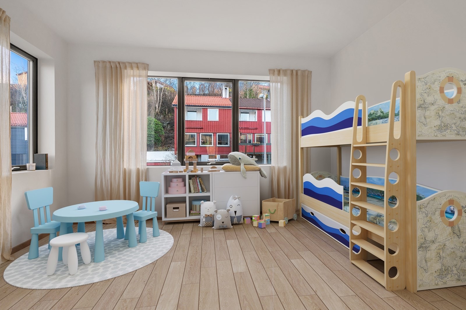 Alternativt kan rommet innredes som blant annet barnerom (illustrasjon). Galleribilde