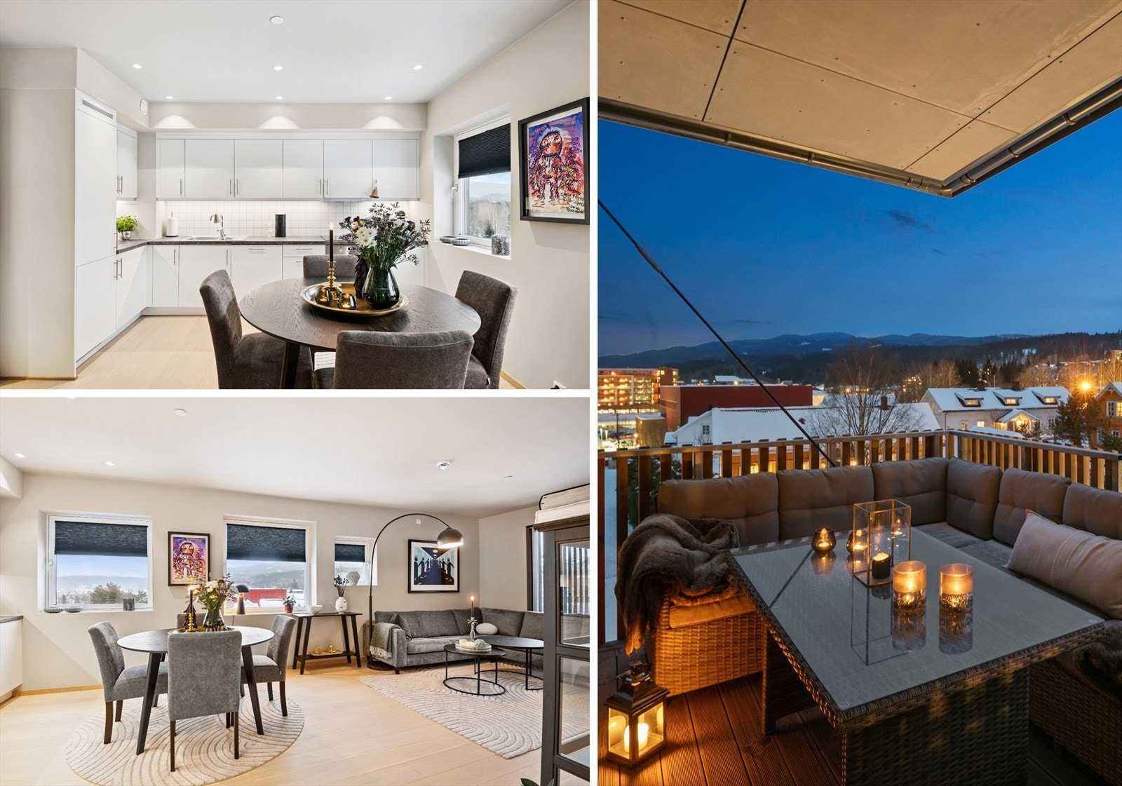 Velkommen til en flott og innbydende 4-roms endeleilighet med nydelig utsikt og sentral beliggenhet. Tilhørende garasjeplass med elbillader. Foto Efkt (Lin Kværnhaug). Galleribilde