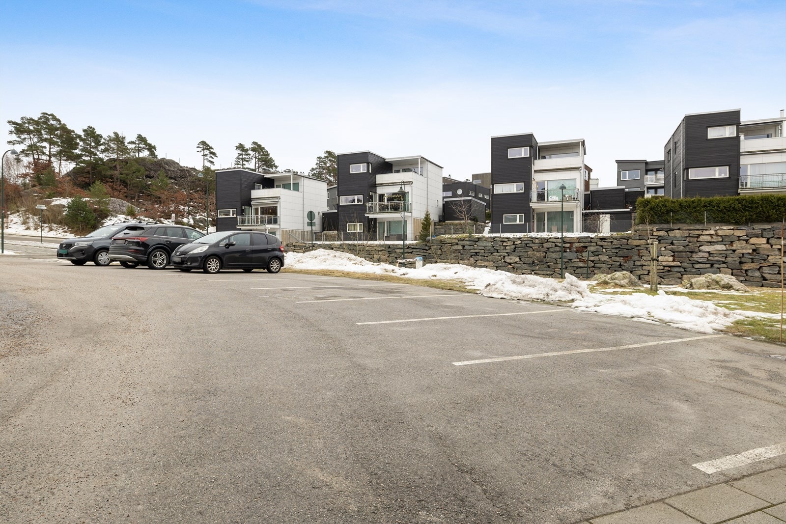 Flott opparbeidet fellestomt, med grøntarealer, asfaltert inngangsparti og parkering. Galleribilde