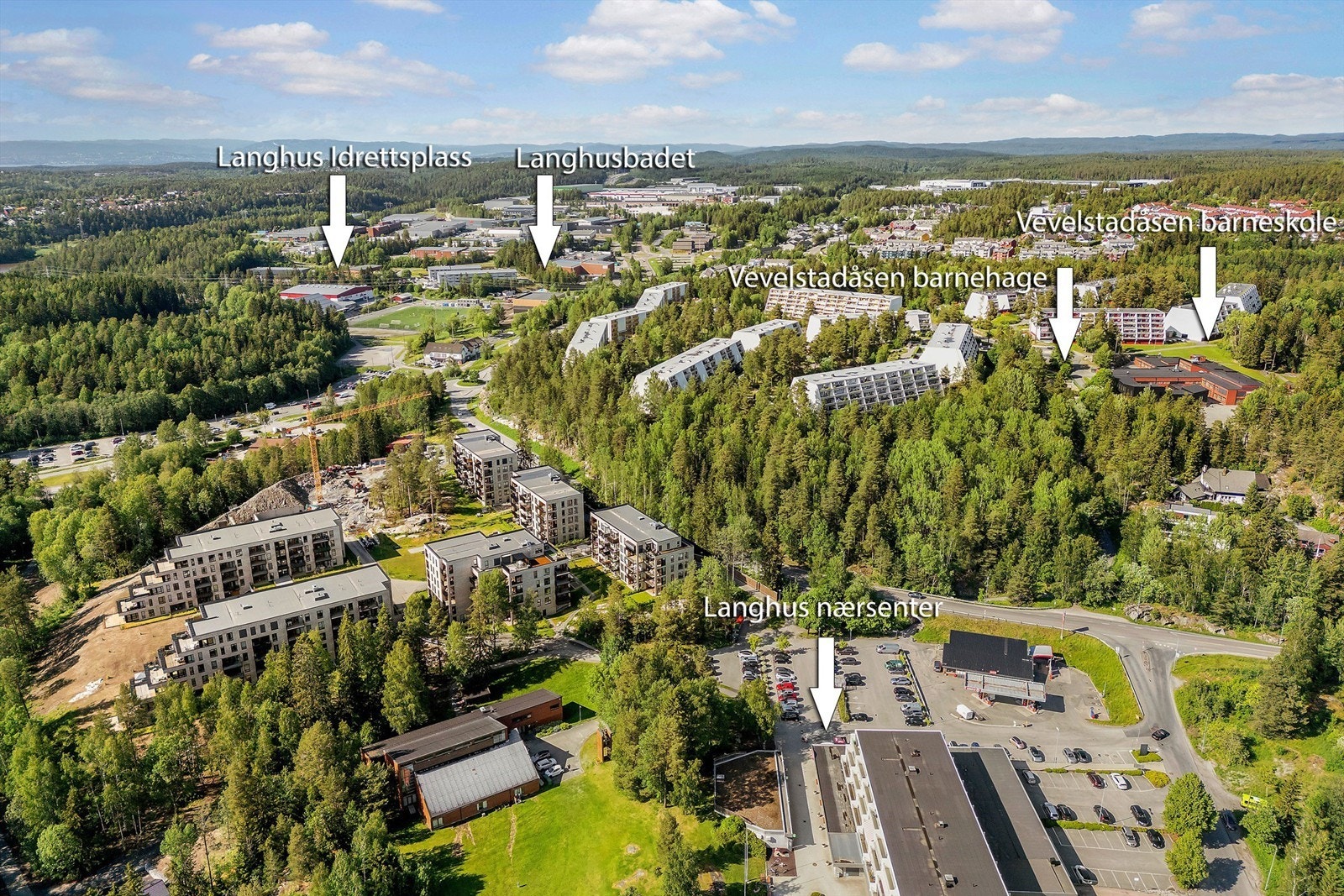 Det er gangavstand til idrettsanlegg, idrettshall, svømmehall, skøytebane, skoler, barnehager og nærsenter. Galleribilde