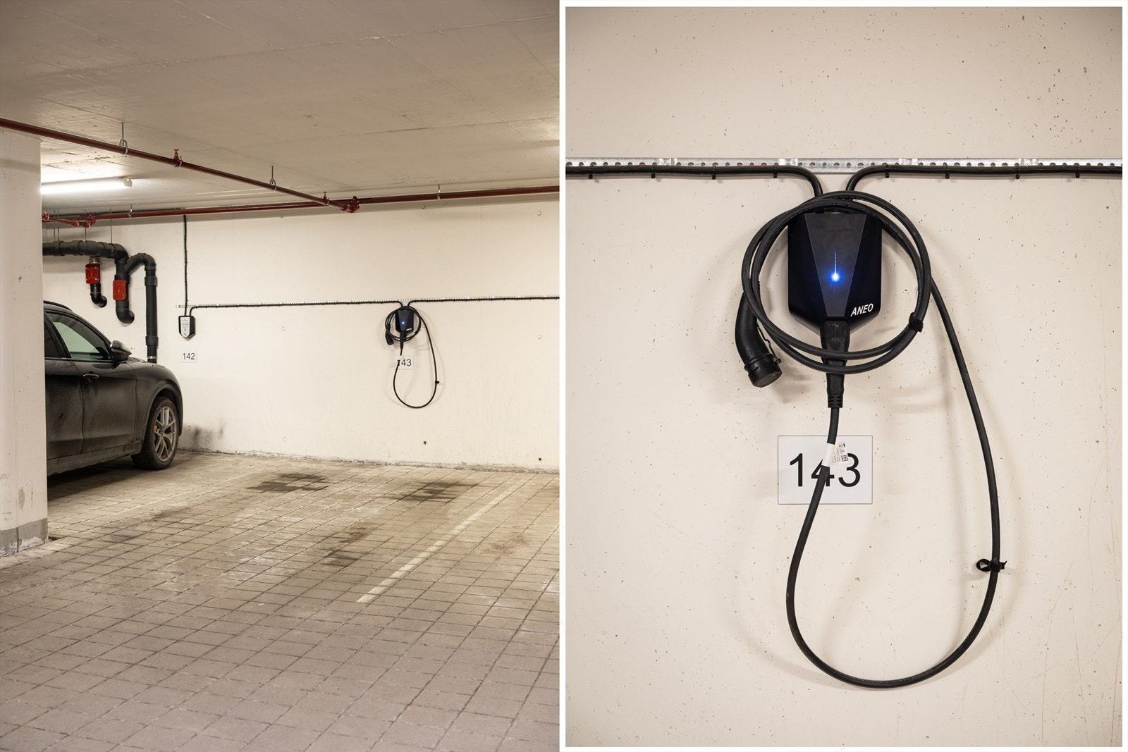 Leiligheten disponerer parkeringsplass med elbil-lader i felles anlegg. Galleribilde