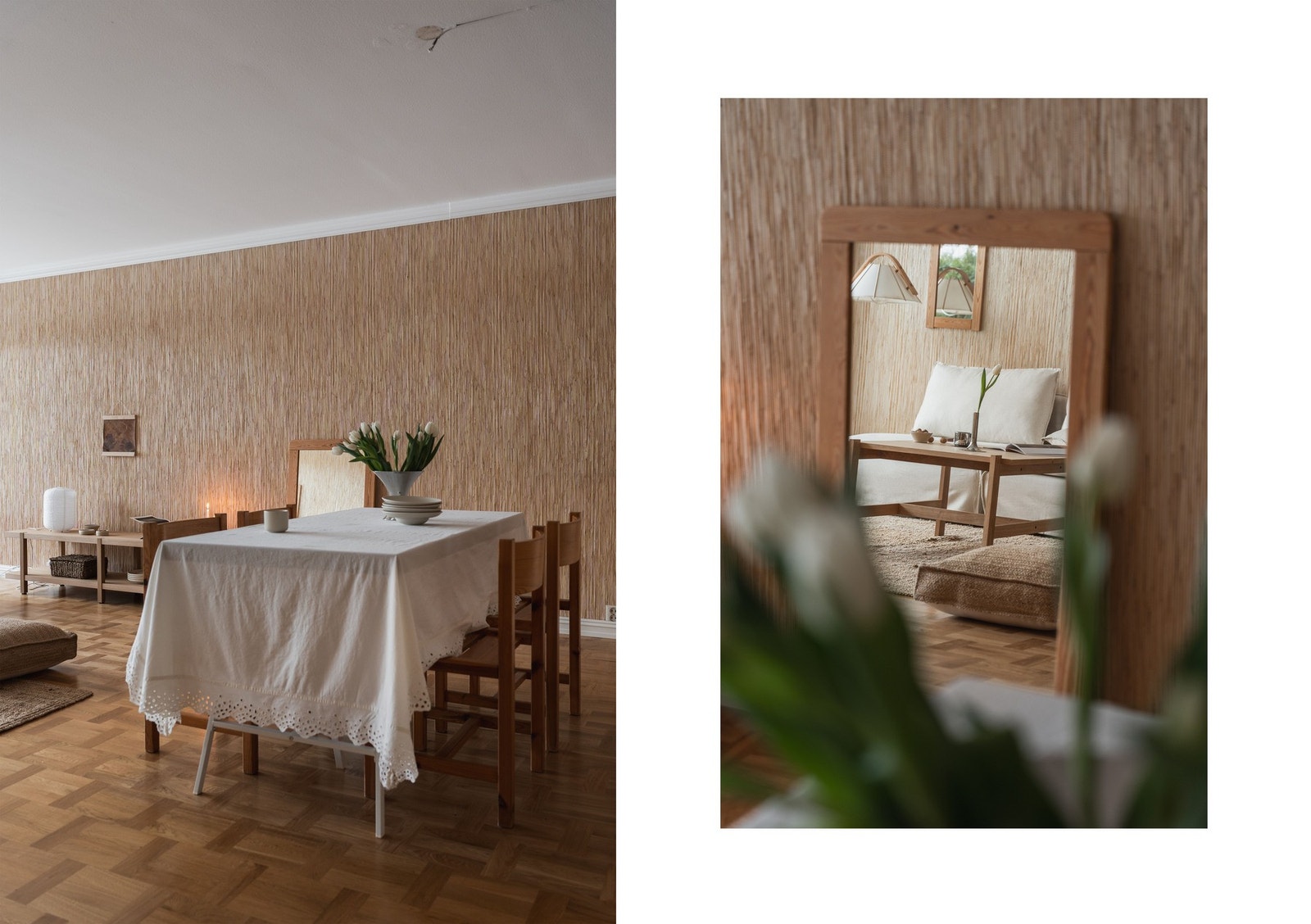 Stuen har en naturlig inndeling med en egen sone tilpasset stort spisebord Galleribilde