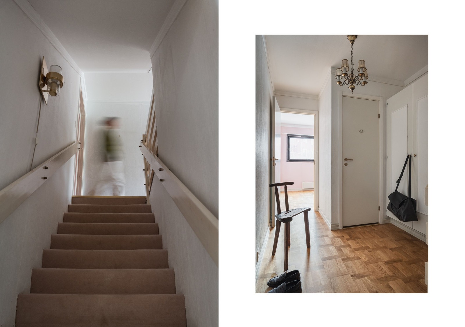 Boligen har støpt trapp med teppe i trinnene opp til 2. etasje. Galleribilde