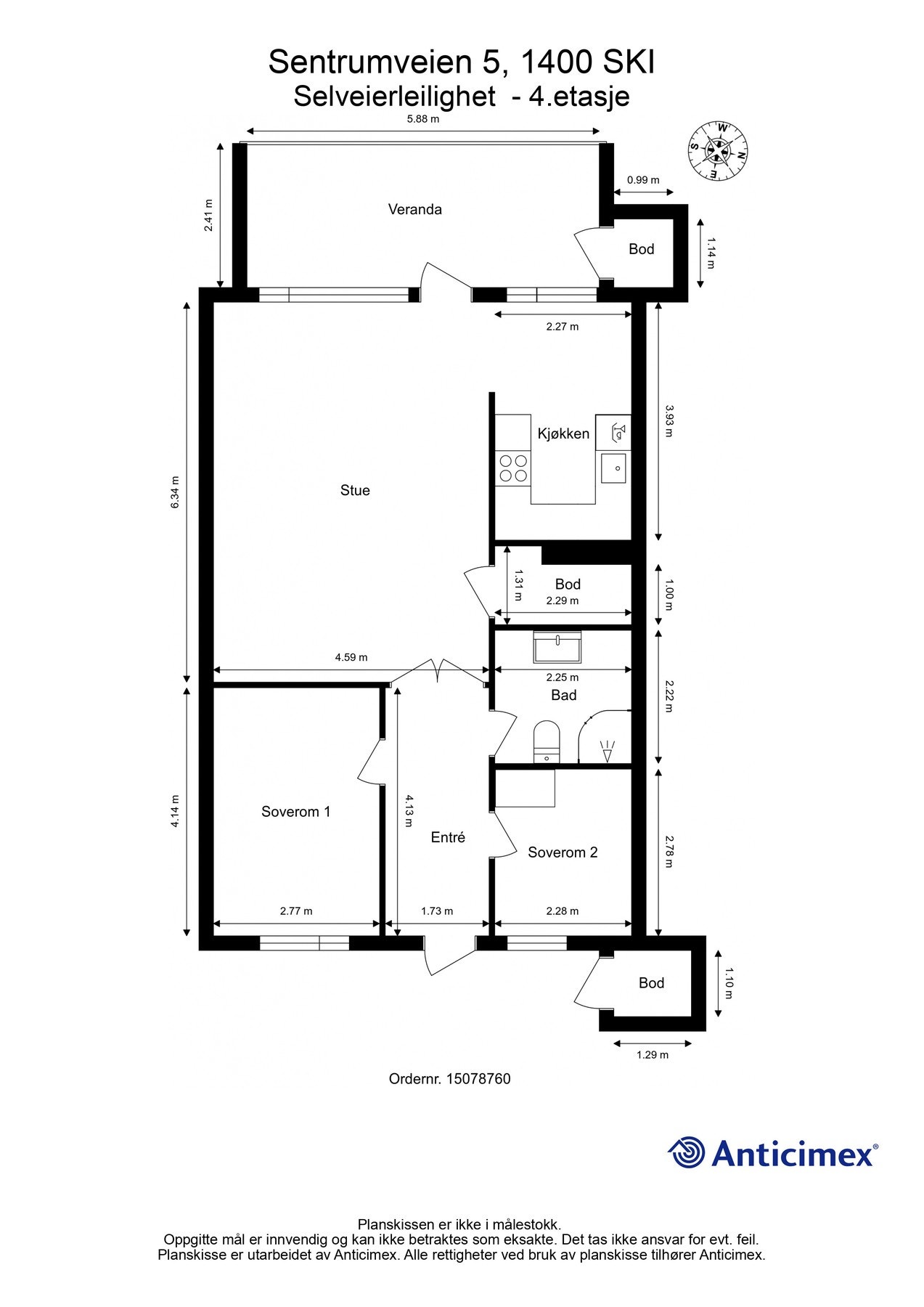 Plantegning. Leiligheten er gjennomgående og har en optimal planløsning. Galleribilde