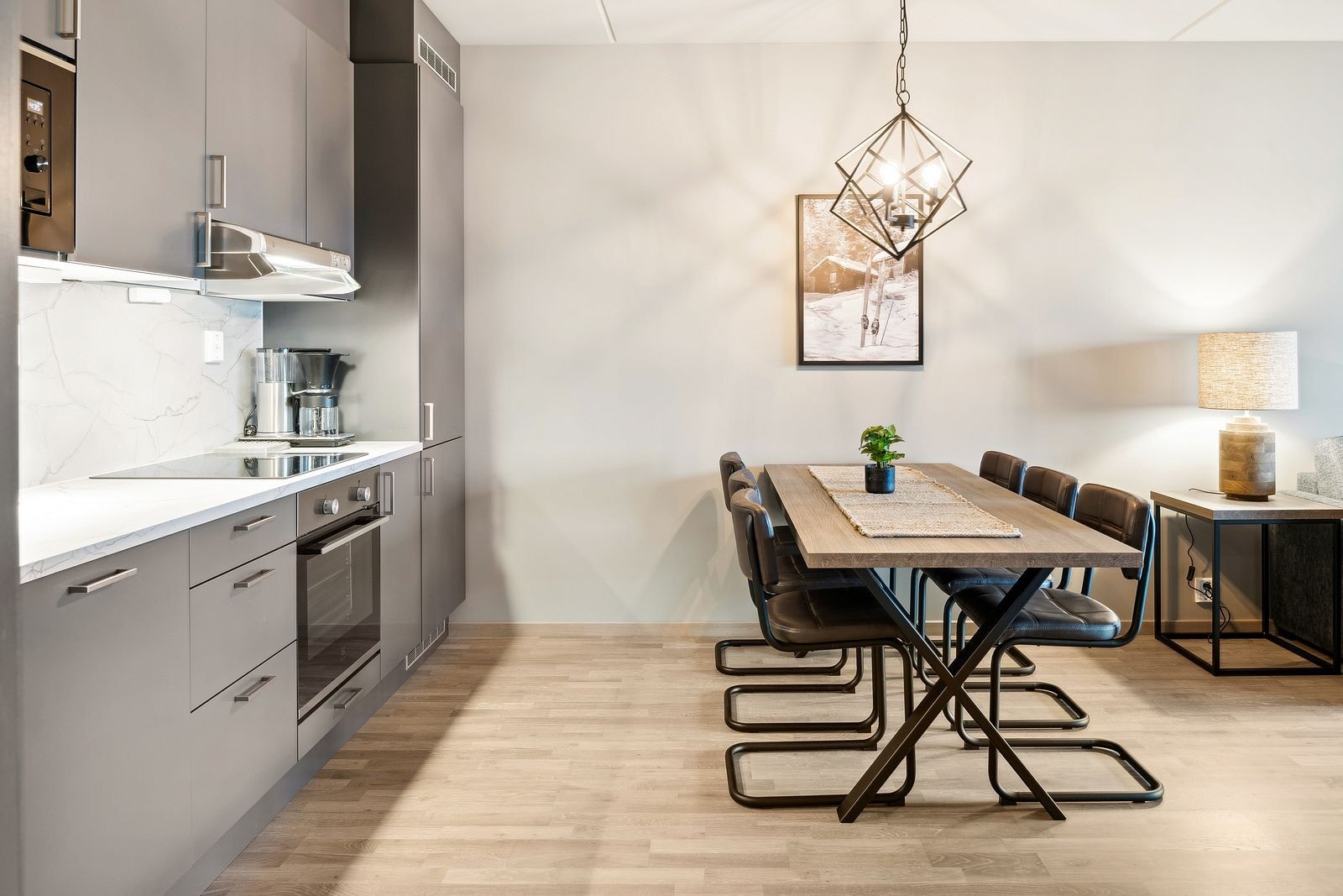 Leiligheten er utstyrt med møbelpakkealternativ Fjell som gir et moderne uttrykk. Galleribilde