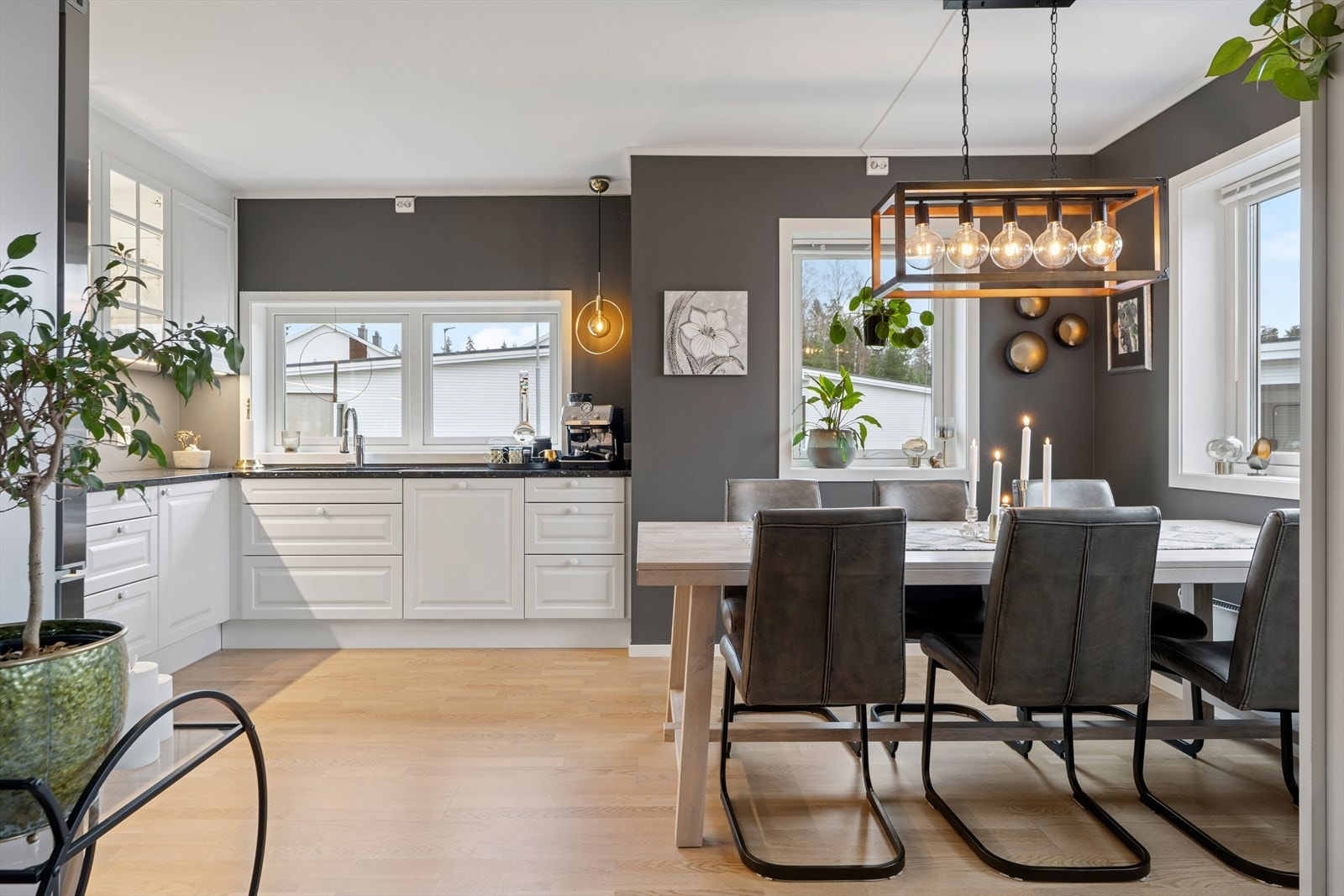 Integrerte hvitevarer som komfyr, induksjon platetopp og oppvaskmaskin. Galleribilde